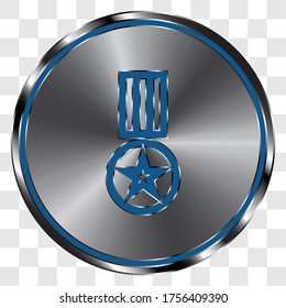 Vector de ícono simple de medalla en botón redondo de metal. Cuadrícula transparente