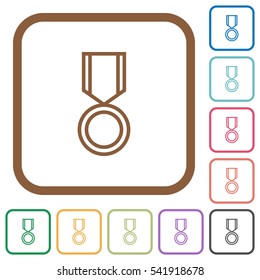 Medal simple icons in color rounded square frames on white background