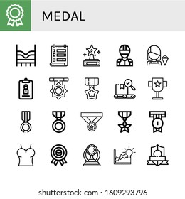 medal simple icons set. Contains such icons as Medal, Top, Ranking, Prize, Racer, Seller, Accreditation, Quality, Award, Badge, Achievement, can be used for web, mobile and logo