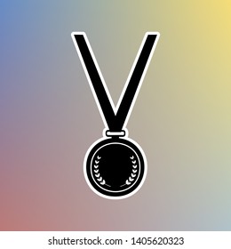 Medal simple sign. Black icon in white shell at pastel color background. Illustration.