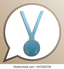 Medal simple sign. Bright cerulean icon in white speech balloon at pale taupe background. Illustration.