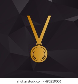 Medal simple sign. Golden style on background with polygons.