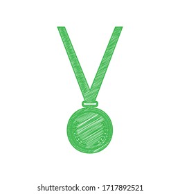 Medal einfaches Zeichen. Grünes, schreibendes Symbol mit fester Kontur auf weißem Hintergrund. Illustration.