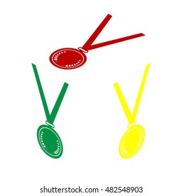 Medal simple sign. Isometric style of red, green and yellow icon.