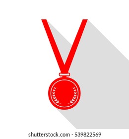 Medal simple sign. Red icon with flat style shadow path.