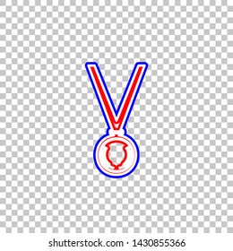 Medal simple sign. Red, white and contour icon at transparent background. Illustration.
