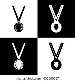 Medal simple sign. Vector. Black and white icons and line icon on chess board.
