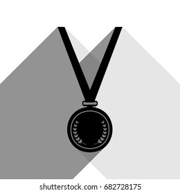 Medal simple sign. Vector. Black icon with two flat gray shadows on white background.