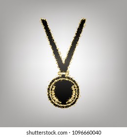 Medal simple sign. Vector. Blackish icon with golden stars at grayish background.