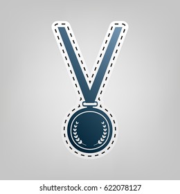 Medal simple sign. Vector. Blue icon with outline for cutting out at gray background.