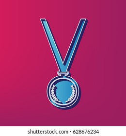 Medal simple sign. Vector. Blue 3d printed icon on magenta background.