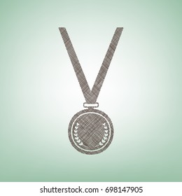Medal simple sign. Vector. Brown flax icon on green background with light spot at the center.