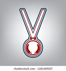 Medal simple sign. Vector. Dark red, transparent and midnight green stroke of white icon at grayish background.