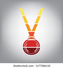 Medal simple sign. Vector. Horizontally sliced icon with colors from sunny gradient in gray background.