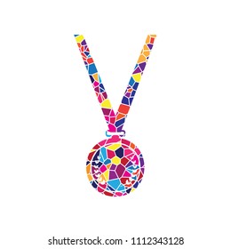 Medal simple sign. Vector. Stained glass icon on white background. Colorful polygons. Isolated.