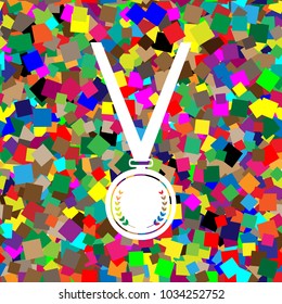 Medal simple sign. Vector. White icon on colorful background with seamless pattern from squares.