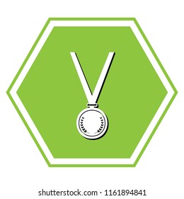 Medal simple sign. Vector. White icon with black shadow at yellow green honeycomb on white background.