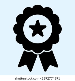 Medal solid icon. Award with star shape in center, badge with ribbons. Sport vector design concept, glyph style pictogram on white background, use for web and app. Eps 10