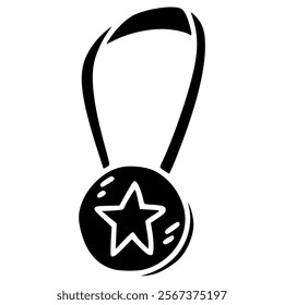 medal star badge necklace hand drawn glyph illustration