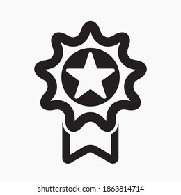 Medal and star icon. Guarantee illustration. Winner icon. Approval label. Reward. Vector icon.