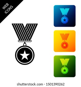 Medal with star icon isolated. Winner achievement sign. Award medal. Set icons colorful square buttons. Vector Illustration