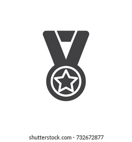 Medal with star icon vector, filled flat sign, solid pictogram isolated on white. Achievement symbol, logo illustration.