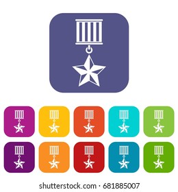 Medal star icons set vector illustration in flat style in colors red, blue, green, and other