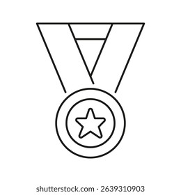 Medal With Star Line Icon. Achievement, Excellence, And Award Recognition Outline Symbol. Success And Honor Representation. Editable Stroke. Isolated Vector Illustration.