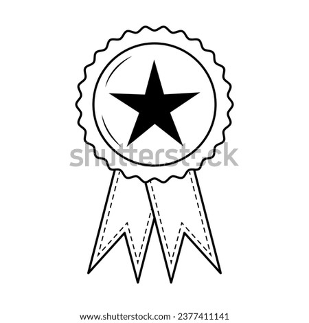 Medal with star and ribbons. Linear icon. Trophy, winner, award, prize, competition concept.