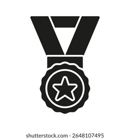Medal With Star Solid Icon. Achievement, Excellence, And Award Recognition Silhouette Symbol. Honor And Success Representation. Isolated Vector Illustration.