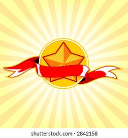 Medal with a star and a tape in rays of light