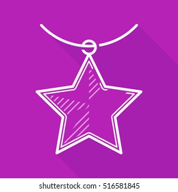 Medal. Star. Vector, contour icon. Purple Background