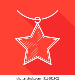 Medal. Star. Vector, contour icon. Red Background