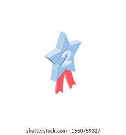 Medal star winner 2nd place award. Vector 3d isometric, color web icon, new flat style. Creative illustration design, idea for infographics.