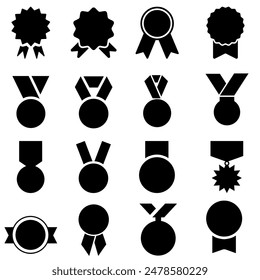 Juego de Vectores de iconos de Plantilla. Colección de signo de ilustración de forma de premio. Símbolo o logotipo de corte láser de medalla.