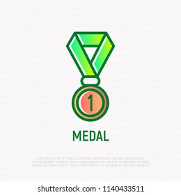 Medal thin line icon. Modern vector illustration of first place prize.