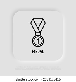 Medal thin line icon. Modern vector illustration of first place prize.