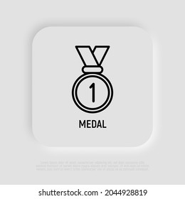 Icono de la línea delgada de la medalla. Ilustración vectorial moderna del primer puesto.