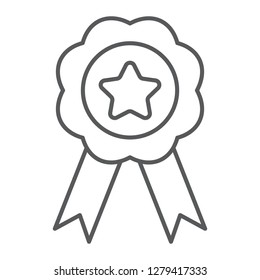 Medal thin line icon, sport and prize, award sign, vector graphics, a linear pattern on a white background, eps 10.