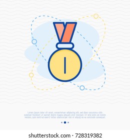 Medal thin line icon. Vector illustration of champion symbol.