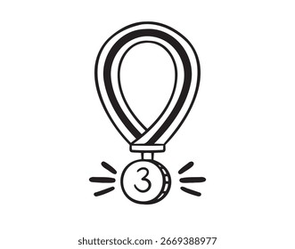 medal third place. Medal 3 icon doodle hand drawn. outline line drawing clipart symbol. Vector illustration