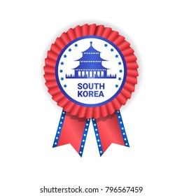 Medal Traditional Temple South Korea Games Concept Isolated Template Badge Vector Illustration