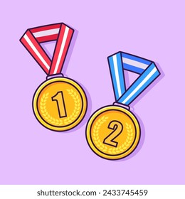 Medal Trophies Illustrator, Cartoon, Vector, Icon Isolated