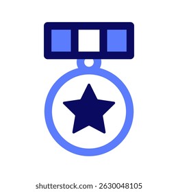 Medal, trophy, prize vector icon. Winning award icon in business style. Award quality icon. badge success achievement reward first place champion. Winner or victory badge. Blue colors