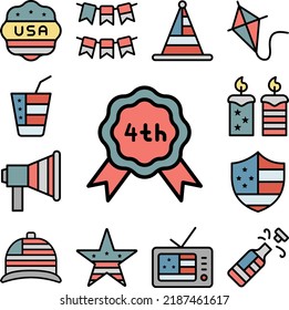 Medal USA flag icon in a collection with other items