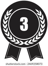 Medal Vector, 3rd Award black, 3rd Prize, Challenge Award, Medal Award winner, Third place trophy, Coin winner