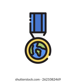 Medal Vector for Award and Achievement Recognition – Winner badge illustration, sports and competition prize icon. Filled Line Icon