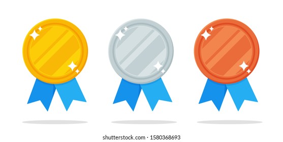 Medal Vector. Gold, silver and bronze medals are the prize of the winner of a sports event.