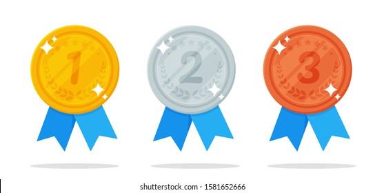 Medal Vector. Gold, silver and bronze medals are the prize of the winner of a sports event.