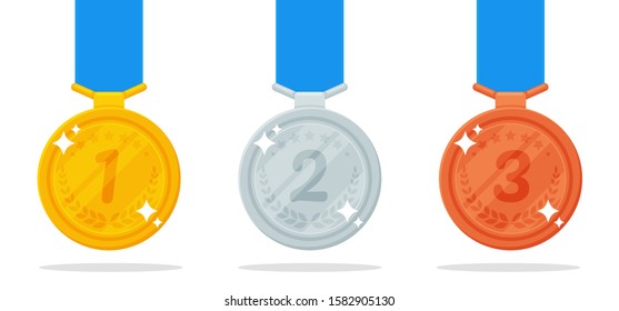 Medal Vector. Gold, silver and bronze medals are the prize of the winner of a sports event.